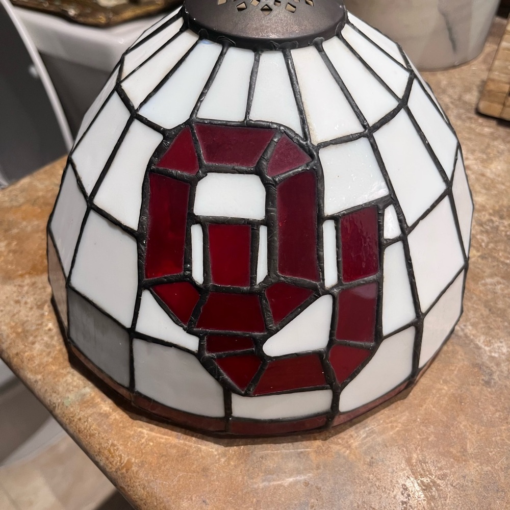 Oklahoma University Stained Glass Lamp / Red and White